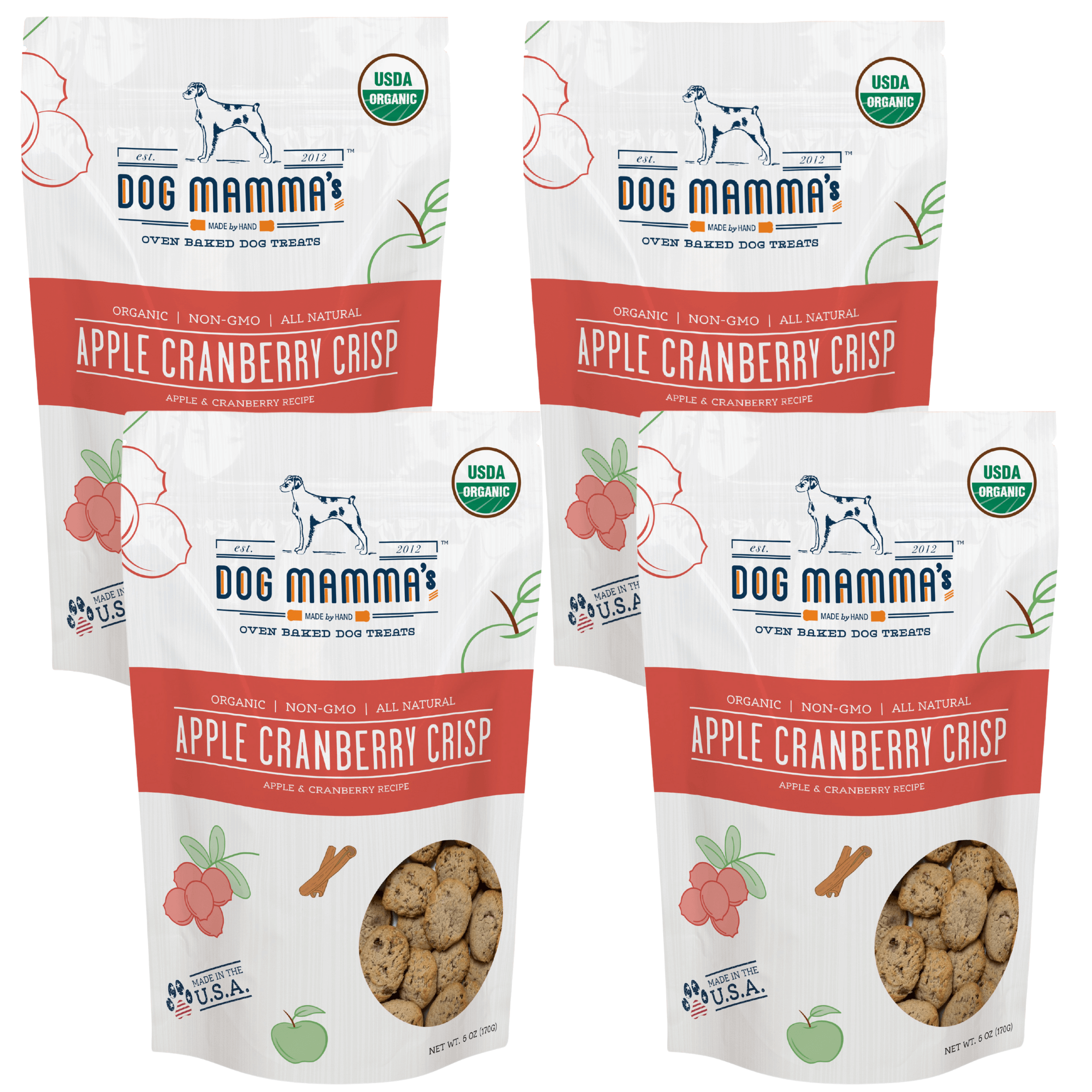 Dog Mamma's Organic Apple Cranberry Crisp Dog Treats 4 Pack