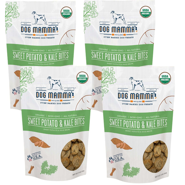Dog Mamma's Organic Sweet Potato & Kale Bites - Pack of 4 USDA Organic Certified Dog Treats